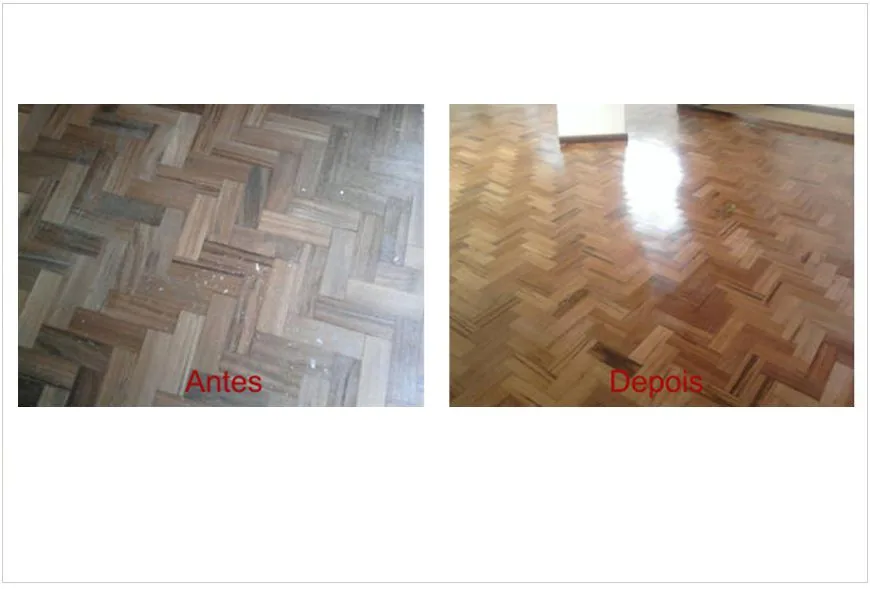 Piso de parquet antes e depois da restauração